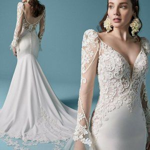 Wedding Dress Size 12 with Sleeve or without Sleeves (Detachable Sleeves)